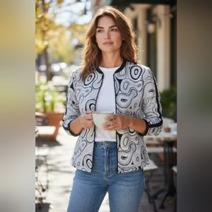 Joseph Ribkoff Abstract Print Knit Jacket Black & White Size 6